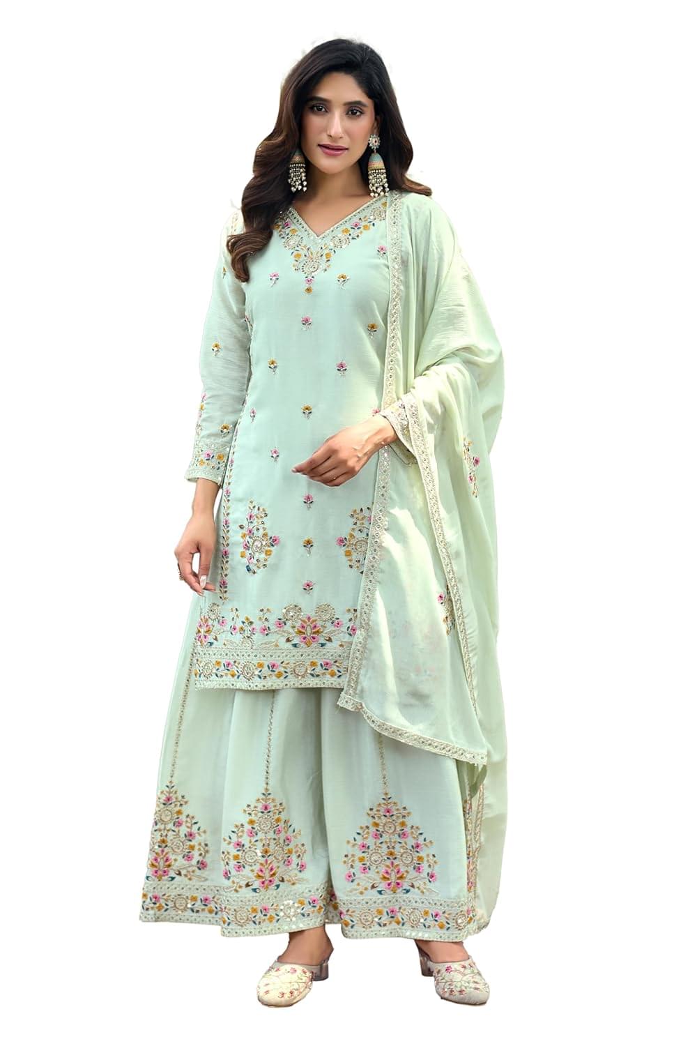 Women’s Embroidered Palazzo Suit Set with Dupatta | Designer Ethnic Wear Kurta Set | Party Couture & Festive Traditional Indian Outfit for Women & Girls