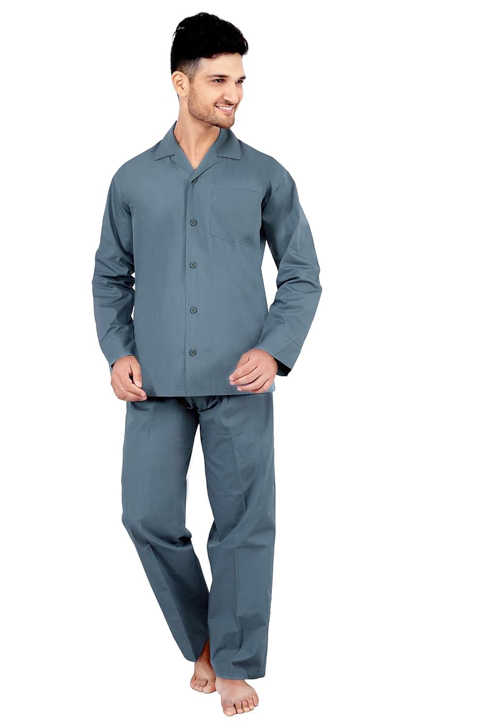 Men’s Cotton Plain/Solid Top and Pyjama Set Pack of 1 (NS2533F_3XL_D.GREY_Dark Grey_XXX-Large)