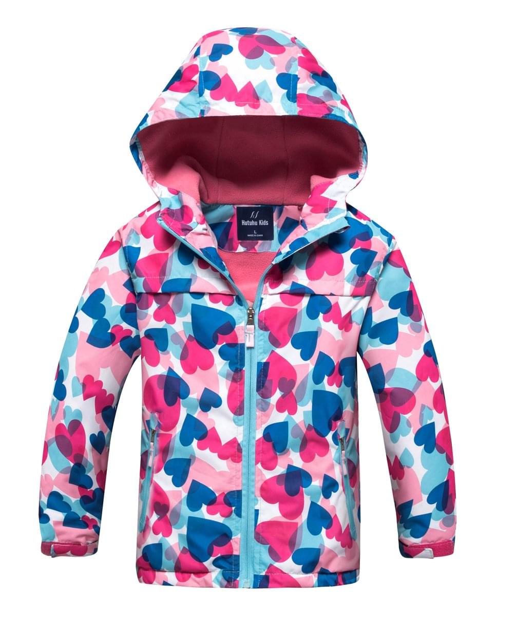 M2C Girls Outdoor Floral Fleece Lined Light Windproof Jacket with Hood M2C Girls Outdoor Floral Fleece Lined Light Windproof Jacket with Hood