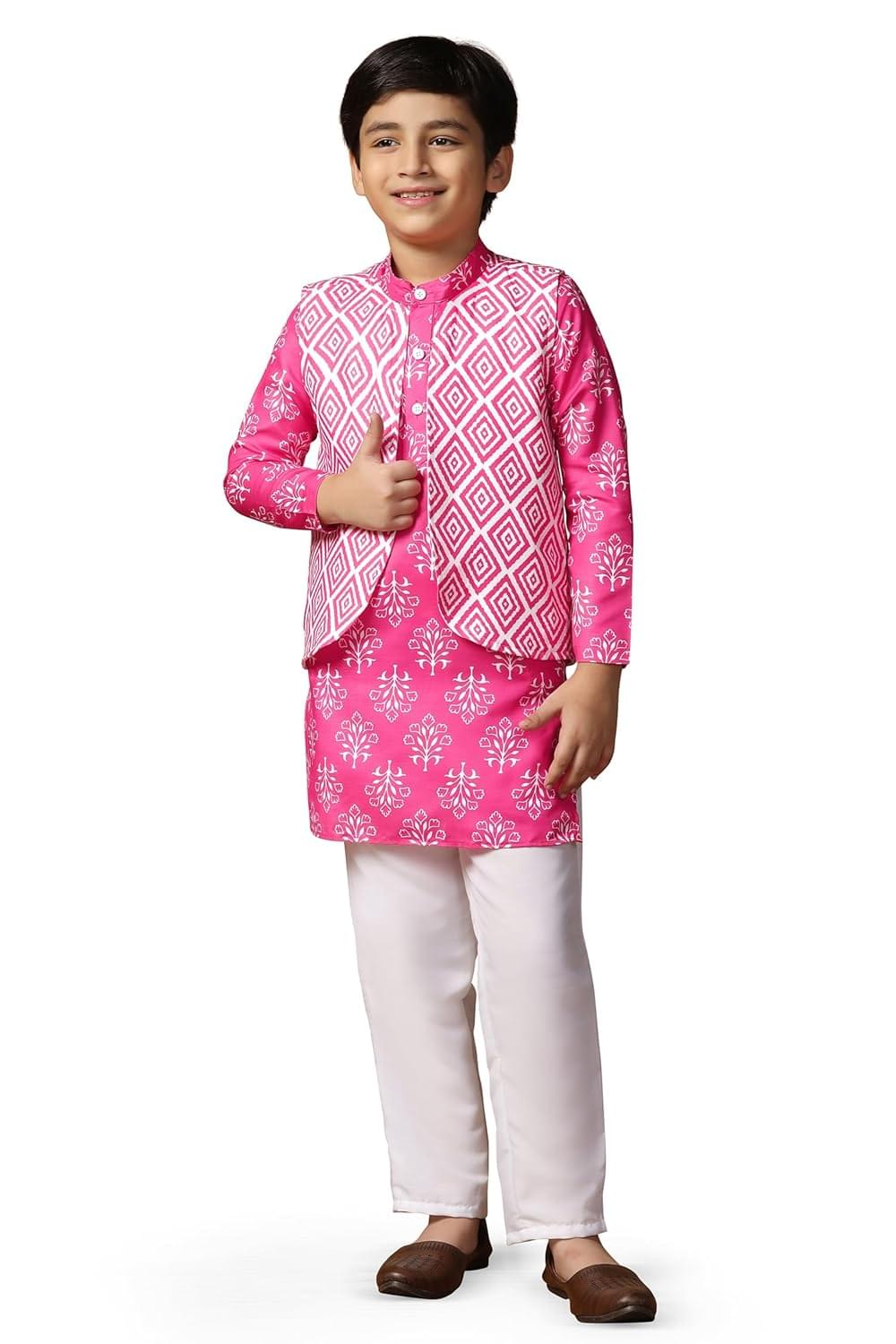 Jwalin Boys Cotton Blend Teal Blue Kurta Pyjama And Jacket Set|Boys Kurta And Payjama Set|Boy Ethnic Set|Kurta Pant With Jacket