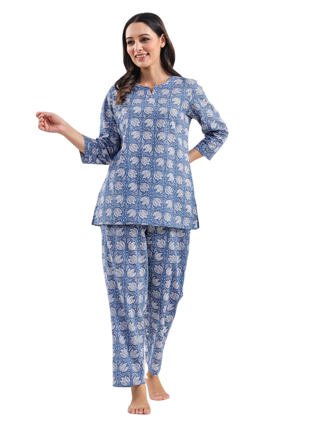SAY Womens Cotton Night Suit Set Top and Pyjama Lounge Wear Night Dress