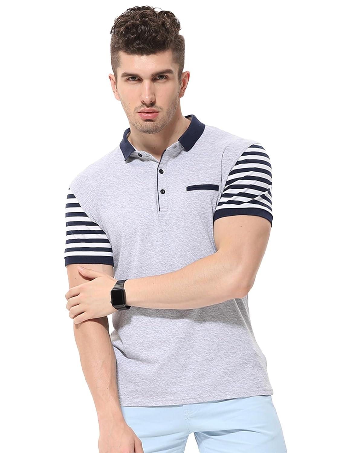 fanideaz Mens Branded Half Sleeve Cotton Striped Polo T-Shirt for Mens || Polo Tshirt for Men || Branded Tshirt for Men