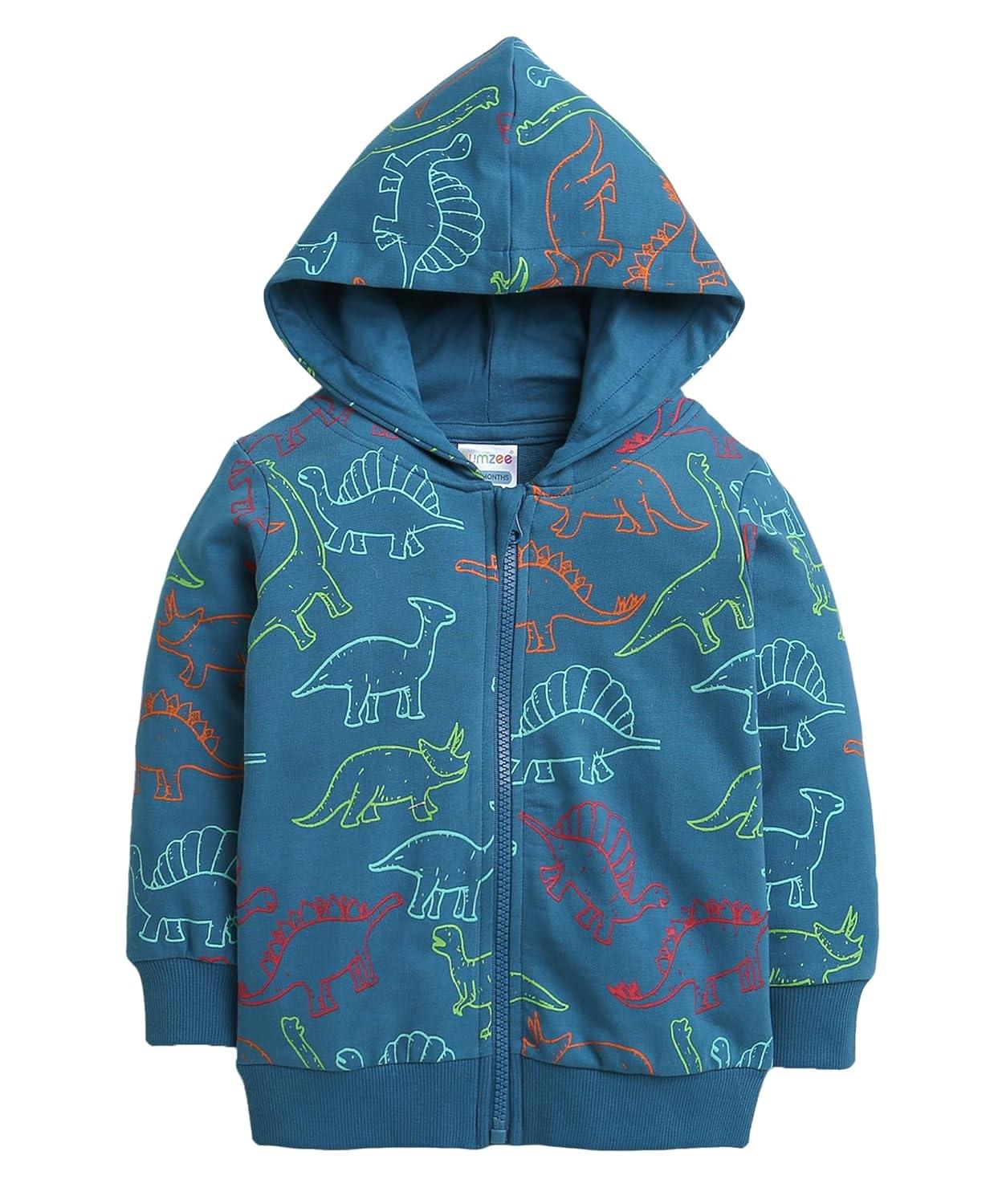 BUMZEE Teal Blue Boys Full Sleeves Cotton Hooded Zipper Sweatshirt (Peb9721)