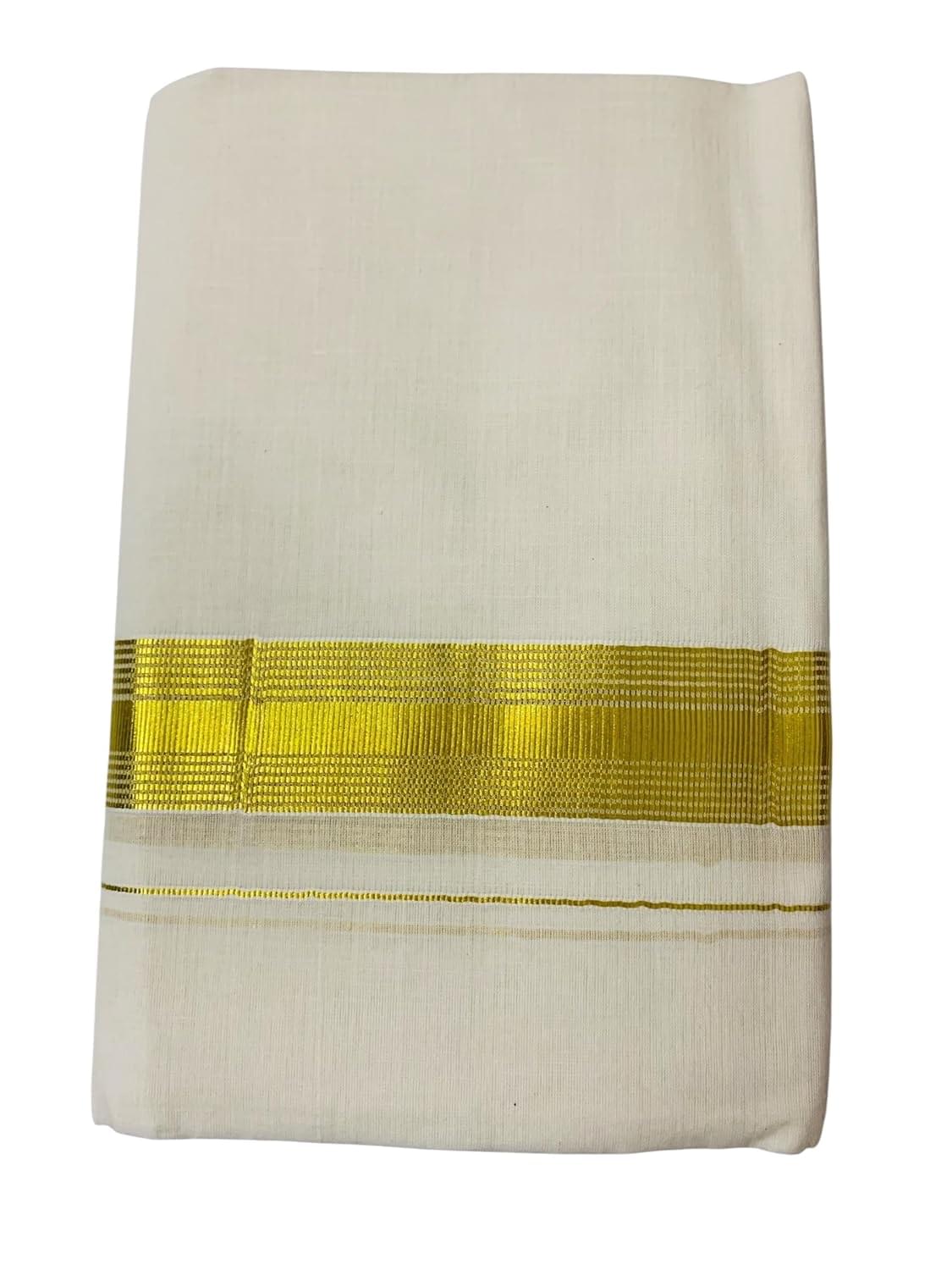Men’s Kerala Kasavu Dhothi Cotton | Golden Kerala Kasavu Mundu | Plain Cotton Dhoti For Men | Traditional South Indian Kasavu Mundu | EKM-363 | Pack -1