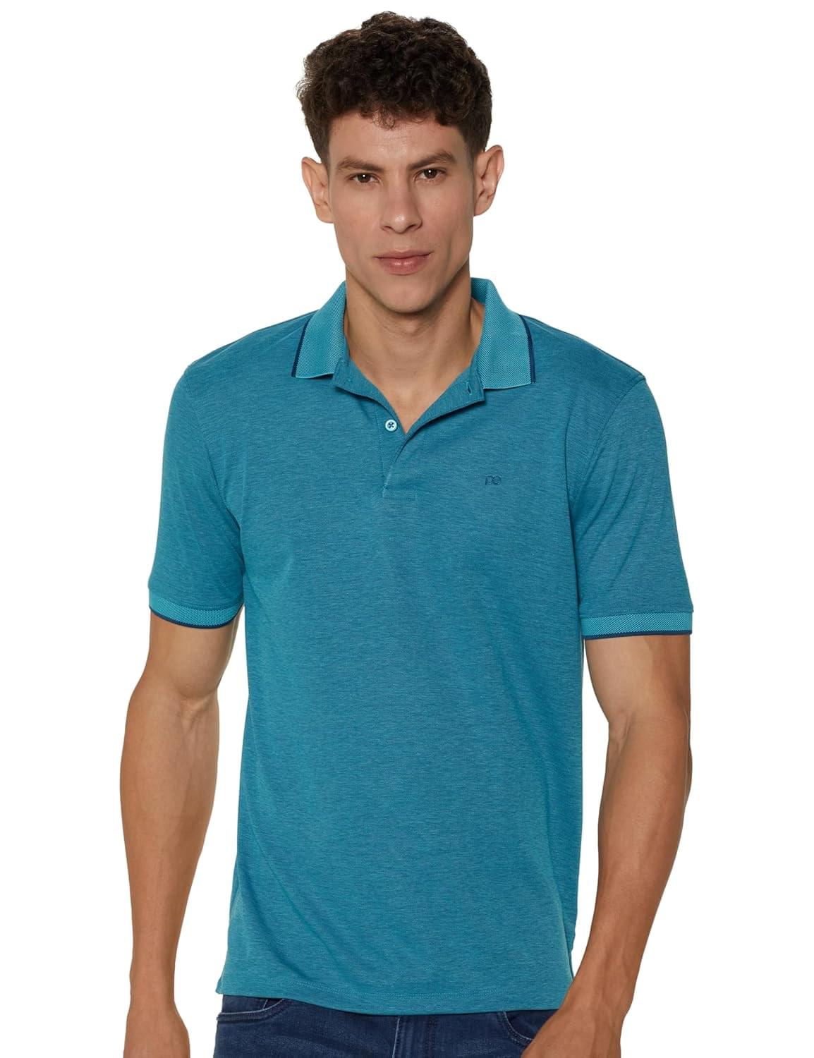 Peter England Men’s Premium Branded Regular Fit Half Sleeve Polo T-Shirt | Cotton Rich | Birds Eye Interlock Weave| No Pocket