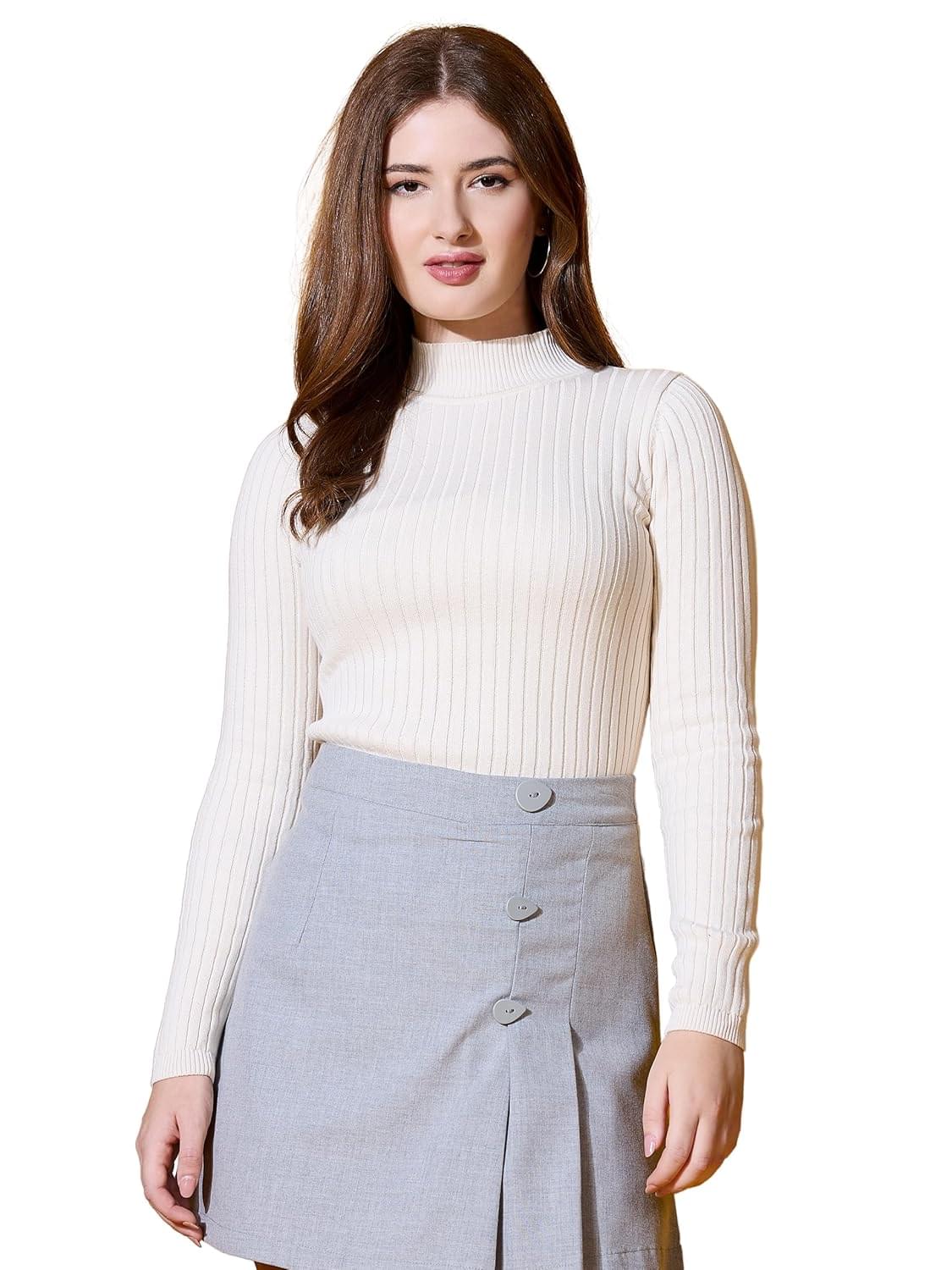 98 Degree Women Pure Cotton Turtle Neck Sweater Has A Full Sleeve & Straight Hem-AW25AZG1125-BLACK